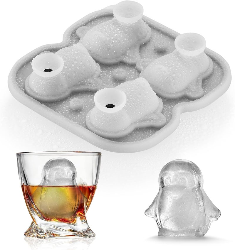 ACOOKEE Penguins Ice Cube Tray Fun Shapes, Odd Novelty Cute Penguin Gifts, 2.2" Large Silicone Whiskey Ice Mold for Cocktails,Bourbon,Brandy, w/Funne - Image 1